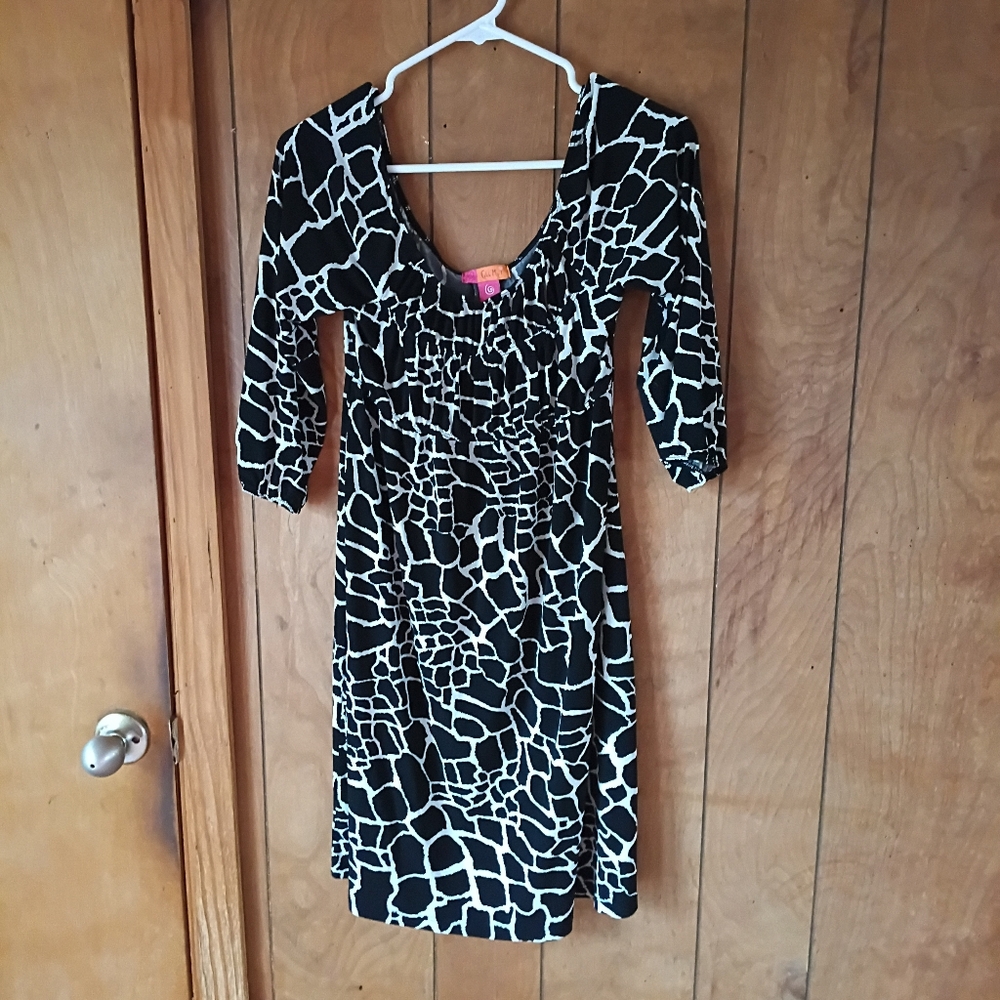 Catch My I Women’s Black White Geometric Print Stretch Dress Size Small